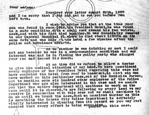 Police letter to Ruby Ogletree, August 1937