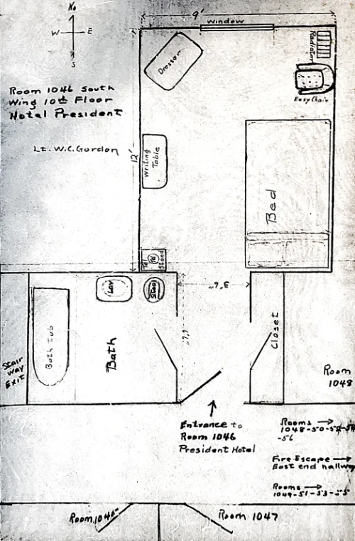 Police sketch of the layout of room 1046