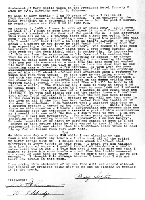 Mary Soptic's witness report, January 5th 1935