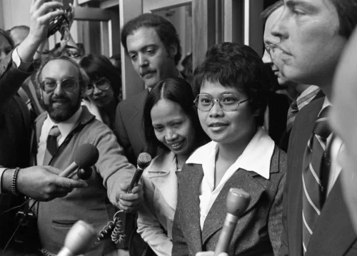 Perez and Narciso in front of Detroit Federal Building, June 1977